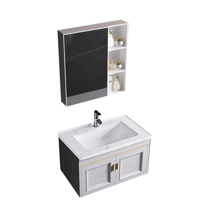 Wall Mounted Sink Vanity Contemporary Metal Bathroom Sink Vanity Vanity & Faucet & Mirror Cabinet 24"L x 19"W x 16"H Ceramic Clearhalo 'Bathroom Remodel & Bathroom Fixtures' 'Bathroom Vanities' 'bathroom_vanities' 'Home Improvement' 'home_improvement' 'home_improvement_bathroom_vanities' 7206742