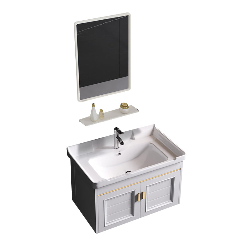 Wall Mounted Sink Vanity Contemporary Metal Bathroom Sink Vanity Vanity & Faucet & Mirrors 27.6"L x 18.9"W x 15.7"H Ceramic Clearhalo 'Bathroom Remodel & Bathroom Fixtures' 'Bathroom Vanities' 'bathroom_vanities' 'Home Improvement' 'home_improvement' 'home_improvement_bathroom_vanities' 7206749
