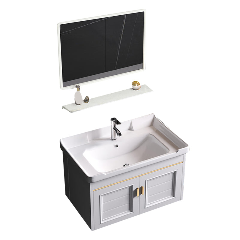 Wall Mounted Sink Vanity Contemporary Metal Bathroom Sink Vanity Vanity & Faucet & Mirrors 31"L x 19"W x 16"H Ceramic Clearhalo 'Bathroom Remodel & Bathroom Fixtures' 'Bathroom Vanities' 'bathroom_vanities' 'Home Improvement' 'home_improvement' 'home_improvement_bathroom_vanities' 7206753