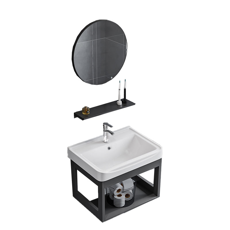 Bathroom Sink Vanity Rectangular Sink Storage Shelf Sink Vanity Vanity & Faucet & Round Mirror Clearhalo 'Bathroom Remodel & Bathroom Fixtures' 'Bathroom Vanities' 'bathroom_vanities' 'Home Improvement' 'home_improvement' 'home_improvement_bathroom_vanities' 7206772