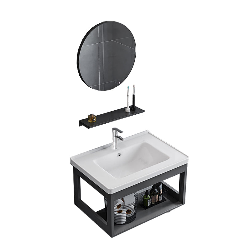 Bathroom Sink Vanity Rectangular Sink Storage Shelf Sink Vanity Vanity & Faucet & Round Mirror Clearhalo 'Bathroom Remodel & Bathroom Fixtures' 'Bathroom Vanities' 'bathroom_vanities' 'Home Improvement' 'home_improvement' 'home_improvement_bathroom_vanities' 7206776