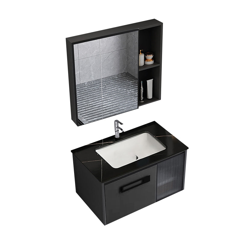 Sink Vanity Wall Mounted Rectangular Drawers Ceramic Sink Vanity Set Vanity & Faucet & Mirror Cabinet 31"L x 19"W x 16"H Stone Clearhalo 'Bathroom Remodel & Bathroom Fixtures' 'Bathroom Vanities' 'bathroom_vanities' 'Home Improvement' 'home_improvement' 'home_improvement_bathroom_vanities' 7206884