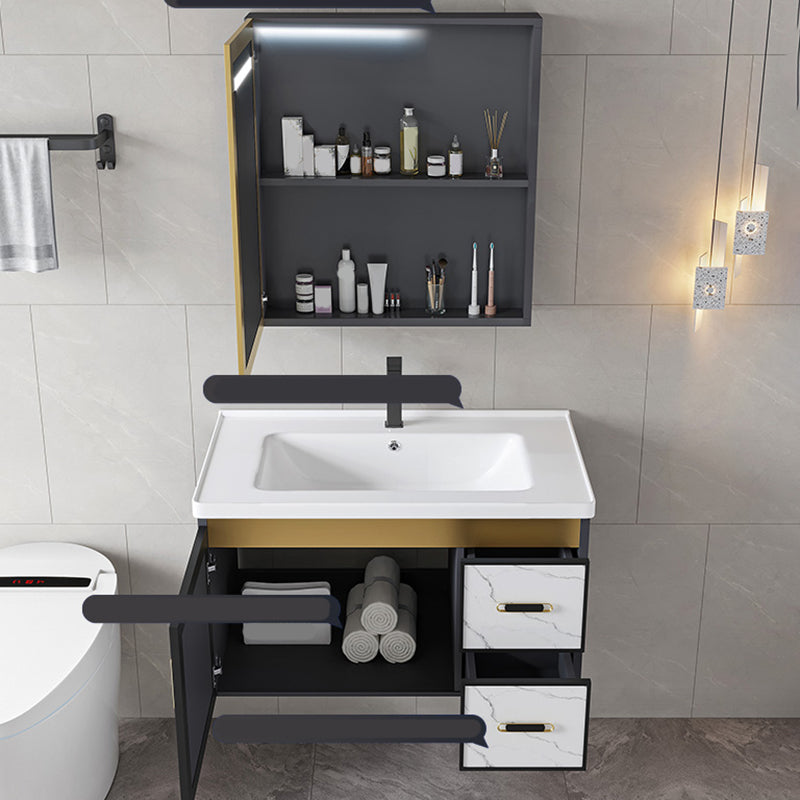 Vanity Set Wall Mounted Drawers Rectangular Ceramic Sink Vanity Set with Faucet Mirror Clearhalo 'Bathroom Remodel & Bathroom Fixtures' 'Bathroom Vanities' 'bathroom_vanities' 'Home Improvement' 'home_improvement' 'home_improvement_bathroom_vanities' 7206902