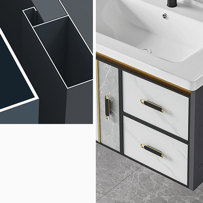 Vanity Set Wall Mounted Drawers Rectangular Ceramic Sink Vanity Set with Faucet Mirror Clearhalo 'Bathroom Remodel & Bathroom Fixtures' 'Bathroom Vanities' 'bathroom_vanities' 'Home Improvement' 'home_improvement' 'home_improvement_bathroom_vanities' 7206913