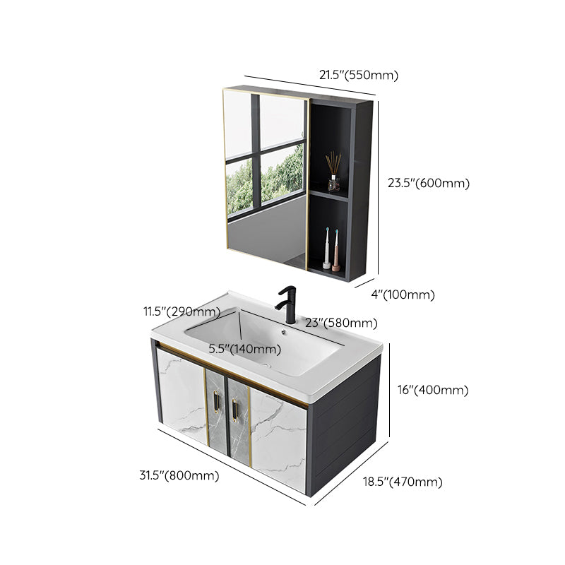 Vanity Set Wall Mounted Drawers Rectangular Ceramic Sink Vanity Set with Faucet Mirror Clearhalo 'Bathroom Remodel & Bathroom Fixtures' 'Bathroom Vanities' 'bathroom_vanities' 'Home Improvement' 'home_improvement' 'home_improvement_bathroom_vanities' 7206929