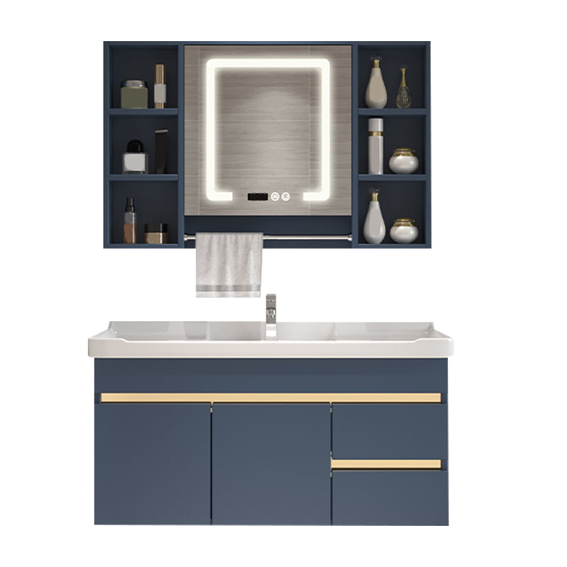 Glam Bathroom Vanity Ceramic Top with Soft Close Door Wall Mount Space Saver Vanity Vanity & Faucet & Smart Medicine Cabinet 39.8"L x 18.5"W x 18.9"H Towel Bar Included Clearhalo 'Bathroom Remodel & Bathroom Fixtures' 'Bathroom Vanities' 'bathroom_vanities' 'Home Improvement' 'home_improvement' 'home_improvement_bathroom_vanities' 7206953