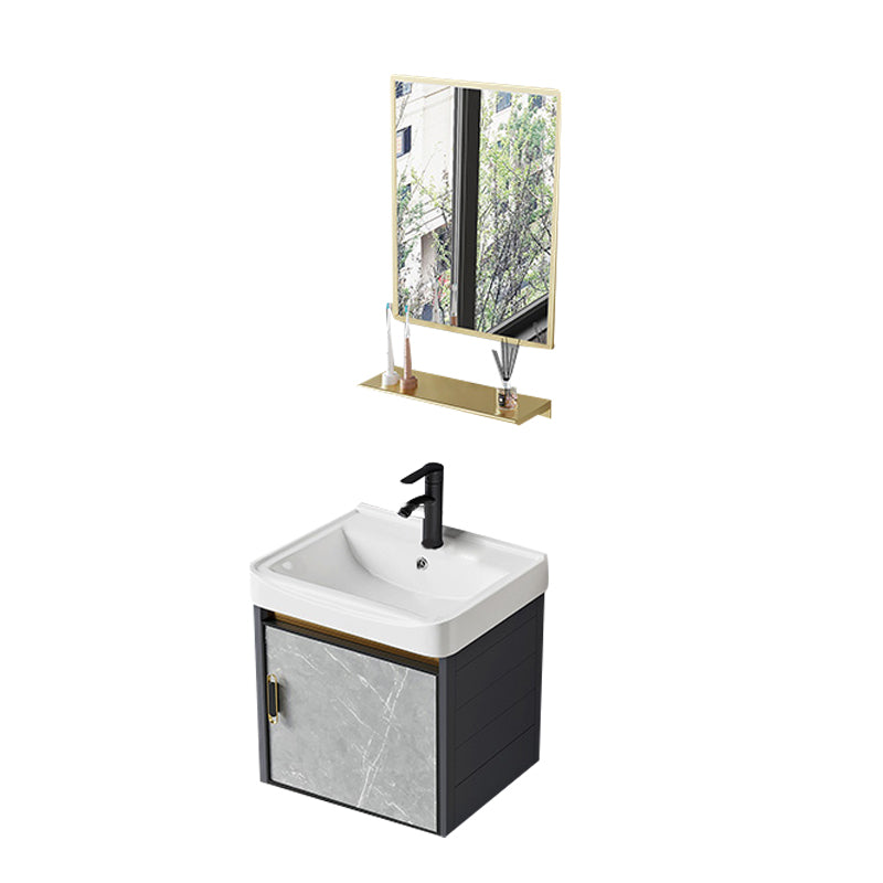 Modern Sink Vanity Set Wall Mounted Drawers Ceramic Sink Set Vanity & Faucet & Mirrors 17"L x 14"W x 16"H Ceramic Clearhalo 'Bathroom Remodel & Bathroom Fixtures' 'Bathroom Vanities' 'bathroom_vanities' 'Home Improvement' 'home_improvement' 'home_improvement_bathroom_vanities' 7206982