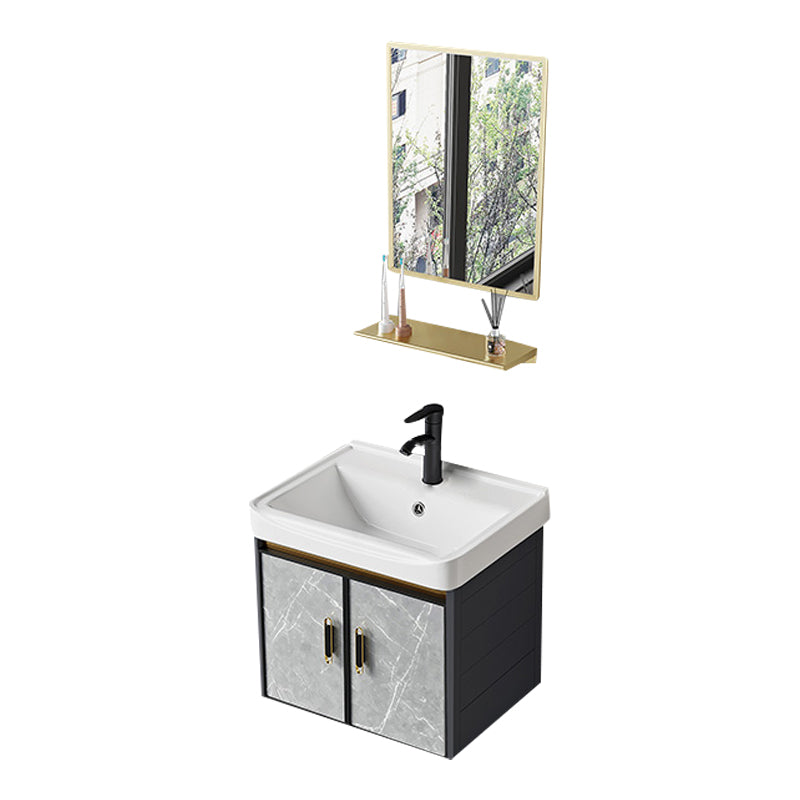 Modern Sink Vanity Set Wall Mounted Drawers Ceramic Sink Set Vanity & Faucet & Mirrors Ceramic Clearhalo 'Bathroom Remodel & Bathroom Fixtures' 'Bathroom Vanities' 'bathroom_vanities' 'Home Improvement' 'home_improvement' 'home_improvement_bathroom_vanities' 7206987