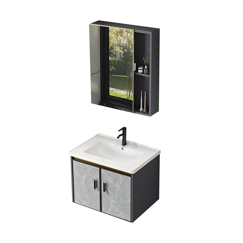 Modern Sink Vanity Set Wall Mounted Drawers Ceramic Sink Set Vanity & Faucet & Mirror Cabinet Ceramic Clearhalo 'Bathroom Remodel & Bathroom Fixtures' 'Bathroom Vanities' 'bathroom_vanities' 'Home Improvement' 'home_improvement' 'home_improvement_bathroom_vanities' 7206991