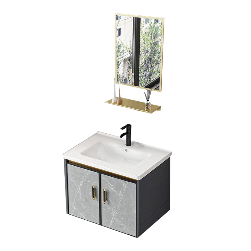 Modern Sink Vanity Set Wall Mounted Drawers Ceramic Sink Set Vanity & Faucet & Mirrors Ceramic Clearhalo 'Bathroom Remodel & Bathroom Fixtures' 'Bathroom Vanities' 'bathroom_vanities' 'Home Improvement' 'home_improvement' 'home_improvement_bathroom_vanities' 7206995