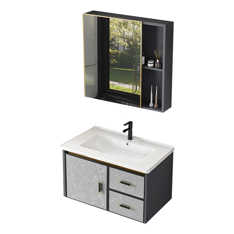 Modern Sink Vanity Set Wall Mounted Drawers Ceramic Sink Set Vanity & Faucet & Mirror Cabinet 31"L x 19"W x 16"H Ceramic Clearhalo 'Bathroom Remodel & Bathroom Fixtures' 'Bathroom Vanities' 'bathroom_vanities' 'Home Improvement' 'home_improvement' 'home_improvement_bathroom_vanities' 7206998