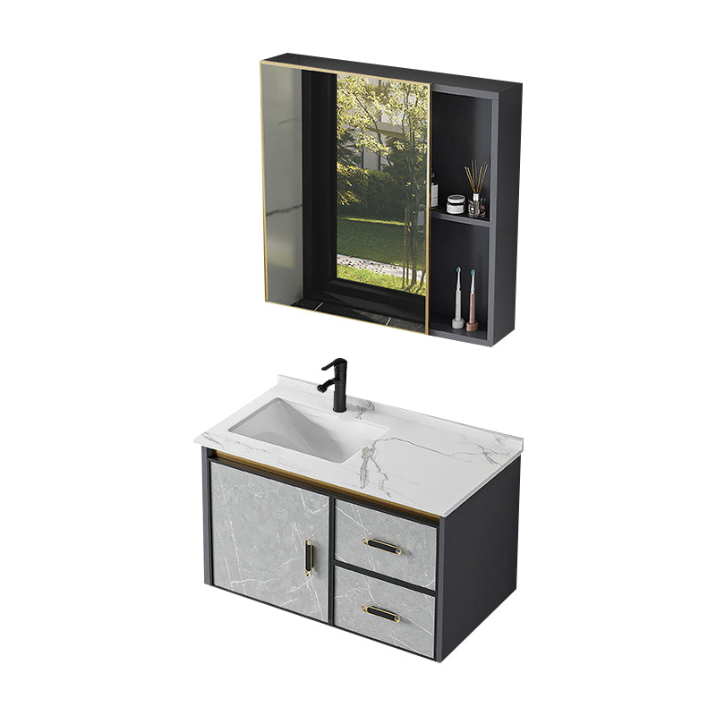 Modern Sink Vanity Set Wall Mounted Drawers Ceramic Sink Set Vanity & Faucet & Mirror Cabinet 31"L x 19"W x 16"H Stone Clearhalo 'Bathroom Remodel & Bathroom Fixtures' 'Bathroom Vanities' 'bathroom_vanities' 'Home Improvement' 'home_improvement' 'home_improvement_bathroom_vanities' 7206999