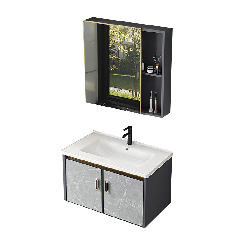 Modern Sink Vanity Set Wall Mounted Drawers Ceramic Sink Set Vanity & Faucet & Mirror Cabinet 31"L x 19"W x 16"H Ceramic Clearhalo 'Bathroom Remodel & Bathroom Fixtures' 'Bathroom Vanities' 'bathroom_vanities' 'Home Improvement' 'home_improvement' 'home_improvement_bathroom_vanities' 7207000