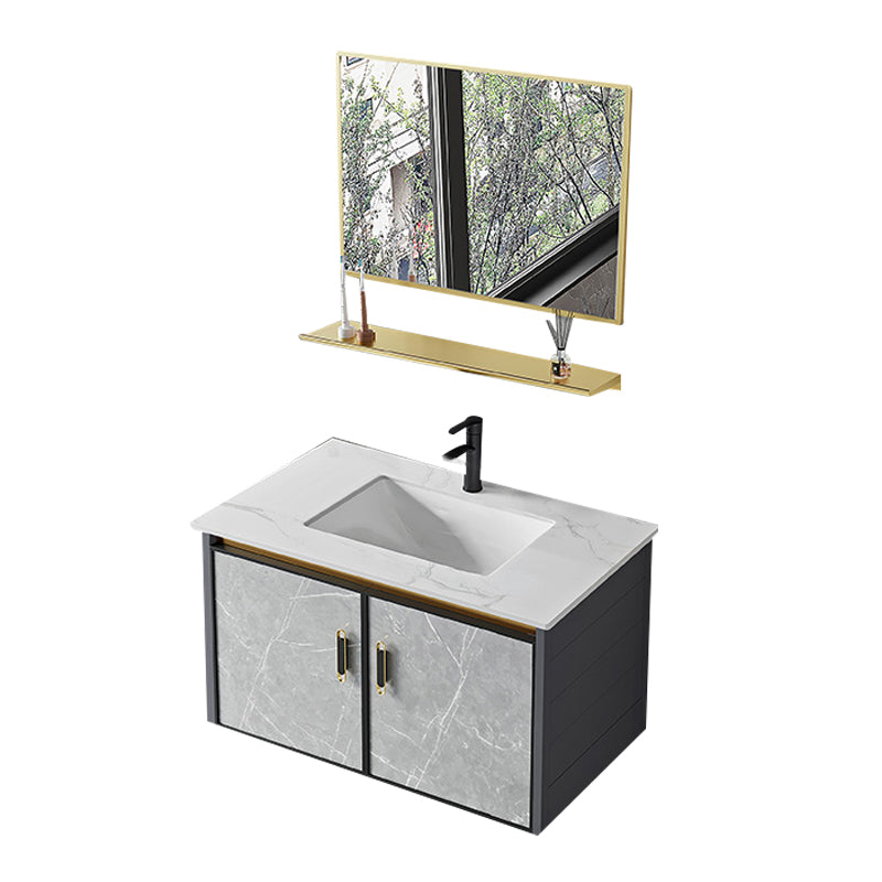 Modern Sink Vanity Set Wall Mounted Drawers Ceramic Sink Set Vanity & Faucet & Mirrors 31"L x 19"W x 16"H Stone Clearhalo 'Bathroom Remodel & Bathroom Fixtures' 'Bathroom Vanities' 'bathroom_vanities' 'Home Improvement' 'home_improvement' 'home_improvement_bathroom_vanities' 7207003