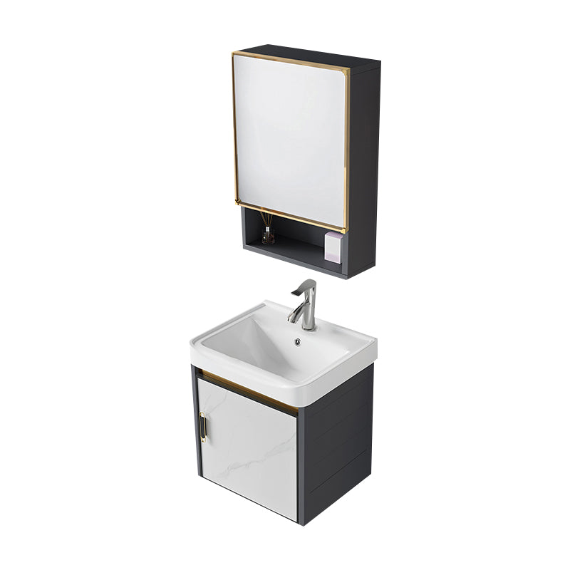 Modern Style Bath Vanity Dirt Resistant Wall Mount Bath Vanity with Faucet Vanity & Faucet & Mirror Cabinet 17"L x 14"W x 16"H Ceramic Clearhalo 'Bathroom Remodel & Bathroom Fixtures' 'Bathroom Vanities' 'bathroom_vanities' 'Home Improvement' 'home_improvement' 'home_improvement_bathroom_vanities' 7207025