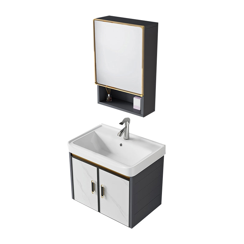 Modern Style Bath Vanity Dirt Resistant Wall Mount Bath Vanity with Faucet Vanity & Faucet & Mirror Cabinet 20"L x 14"W x 16"H Ceramic Clearhalo 'Bathroom Remodel & Bathroom Fixtures' 'Bathroom Vanities' 'bathroom_vanities' 'Home Improvement' 'home_improvement' 'home_improvement_bathroom_vanities' 7207028