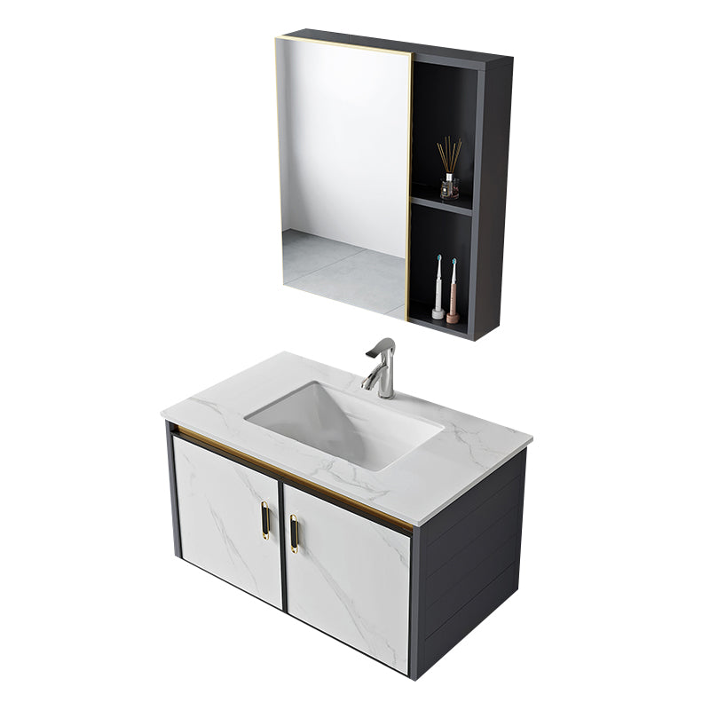 Modern Style Bath Vanity Dirt Resistant Wall Mount Bath Vanity with Faucet Vanity & Faucet & Mirror Cabinet 31"L x 19"W x 16"H Slate Clearhalo 'Bathroom Remodel & Bathroom Fixtures' 'Bathroom Vanities' 'bathroom_vanities' 'Home Improvement' 'home_improvement' 'home_improvement_bathroom_vanities' 7207042