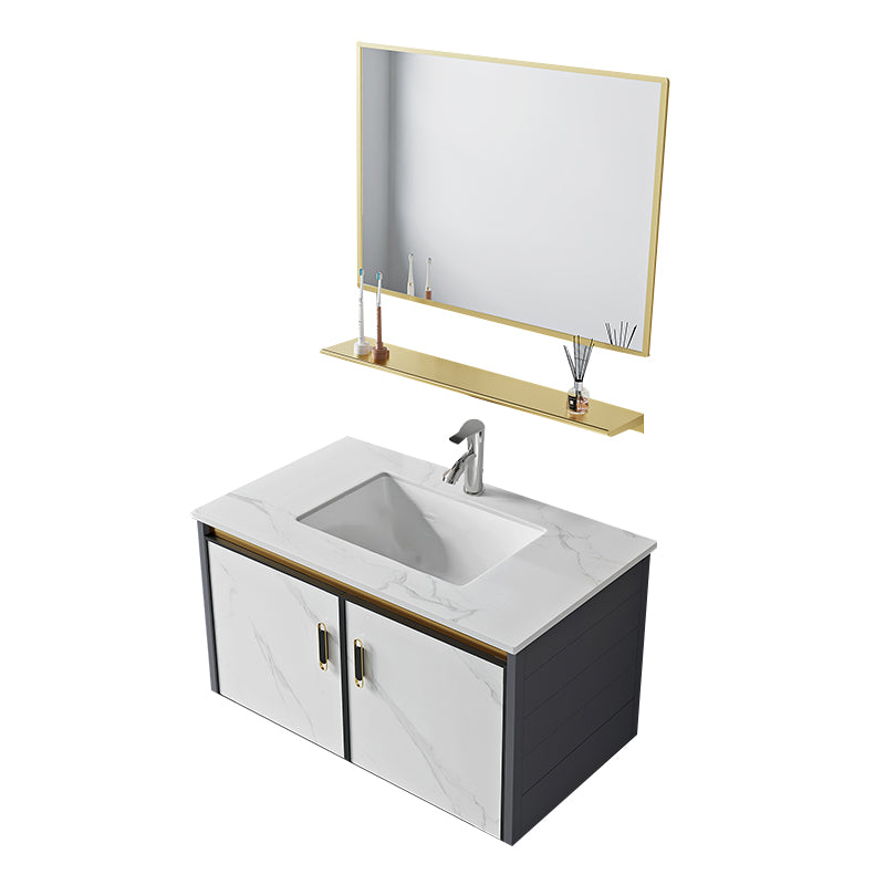 Modern Style Bath Vanity Dirt Resistant Wall Mount Bath Vanity with Faucet Vanity & Faucet & Mirrors 31"L x 19"W x 16"H Slate Clearhalo 'Bathroom Remodel & Bathroom Fixtures' 'Bathroom Vanities' 'bathroom_vanities' 'Home Improvement' 'home_improvement' 'home_improvement_bathroom_vanities' 7207043