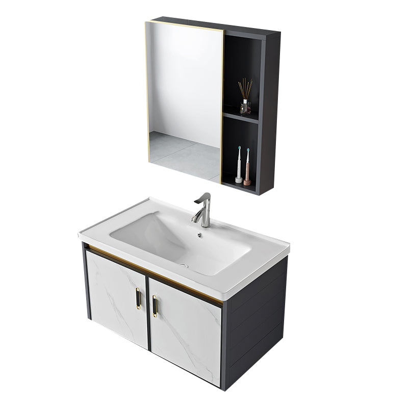 Modern Style Bath Vanity Dirt Resistant Wall Mount Bath Vanity with Faucet Vanity & Faucet & Mirror Cabinet 31"L x 19"W x 16"H Ceramic Clearhalo 'Bathroom Remodel & Bathroom Fixtures' 'Bathroom Vanities' 'bathroom_vanities' 'Home Improvement' 'home_improvement' 'home_improvement_bathroom_vanities' 7207044