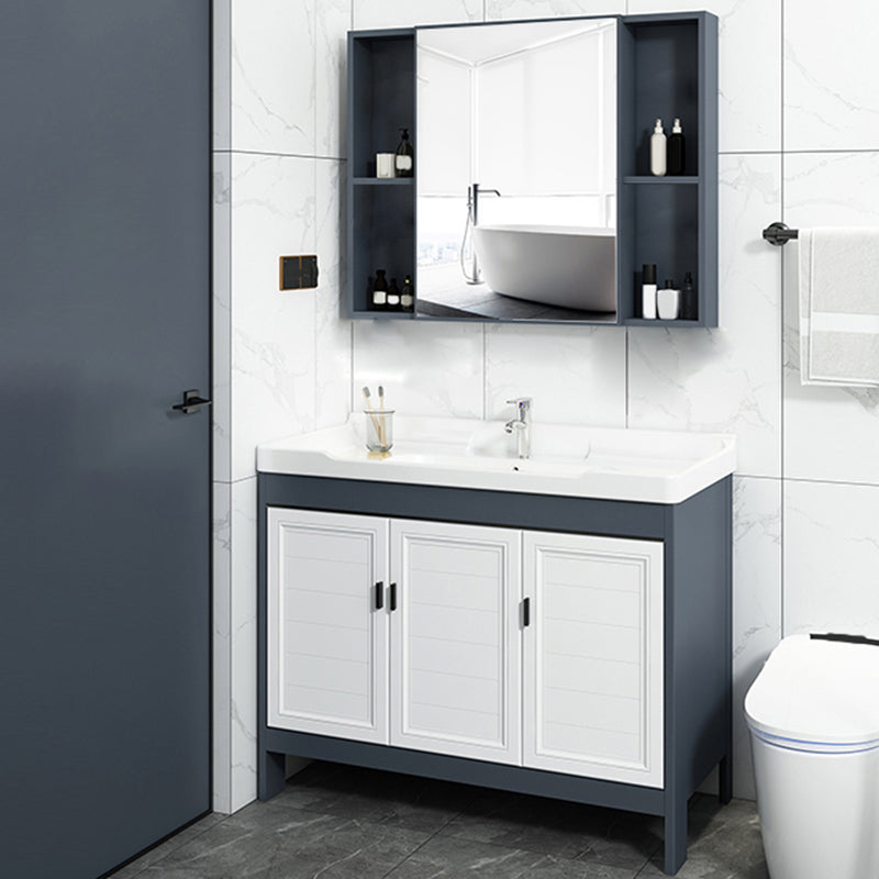 Mirror Bathroom Vanity Freestanding Rectangular Single Sink Metal Frame Vanity with Doors Clearhalo 'Bathroom Remodel & Bathroom Fixtures' 'Bathroom Vanities' 'bathroom_vanities' 'Home Improvement' 'home_improvement' 'home_improvement_bathroom_vanities' 7207184