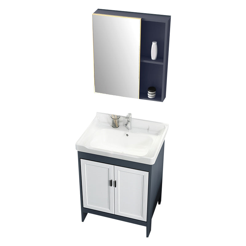 Mirror Bathroom Vanity Freestanding Rectangular Single Sink Metal Frame Vanity with Doors Vanity & Faucet & Mirror Cabinet 24"L x 19"W x 31"H Clearhalo 'Bathroom Remodel & Bathroom Fixtures' 'Bathroom Vanities' 'bathroom_vanities' 'Home Improvement' 'home_improvement' 'home_improvement_bathroom_vanities' 7207188