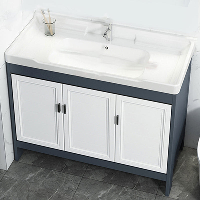 Mirror Bathroom Vanity Freestanding Rectangular Single Sink Metal Frame Vanity with Doors Clearhalo 'Bathroom Remodel & Bathroom Fixtures' 'Bathroom Vanities' 'bathroom_vanities' 'Home Improvement' 'home_improvement' 'home_improvement_bathroom_vanities' 7207189