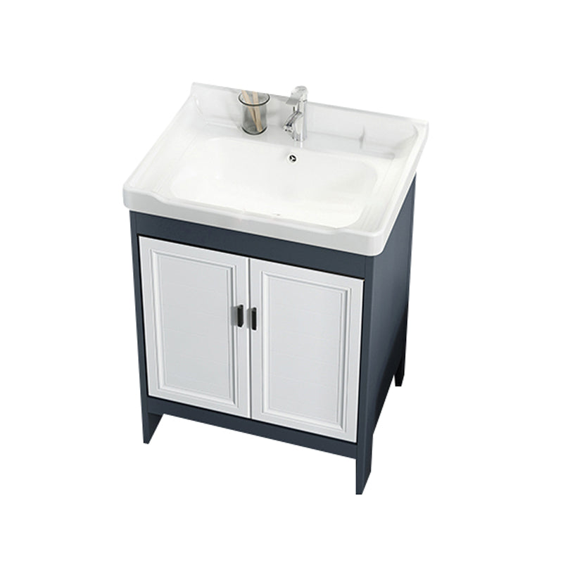 Mirror Bathroom Vanity Freestanding Rectangular Single Sink Metal Frame Vanity with Doors Vanity & Faucet 24"L x 19"W x 31"H Clearhalo 'Bathroom Remodel & Bathroom Fixtures' 'Bathroom Vanities' 'bathroom_vanities' 'Home Improvement' 'home_improvement' 'home_improvement_bathroom_vanities' 7207194