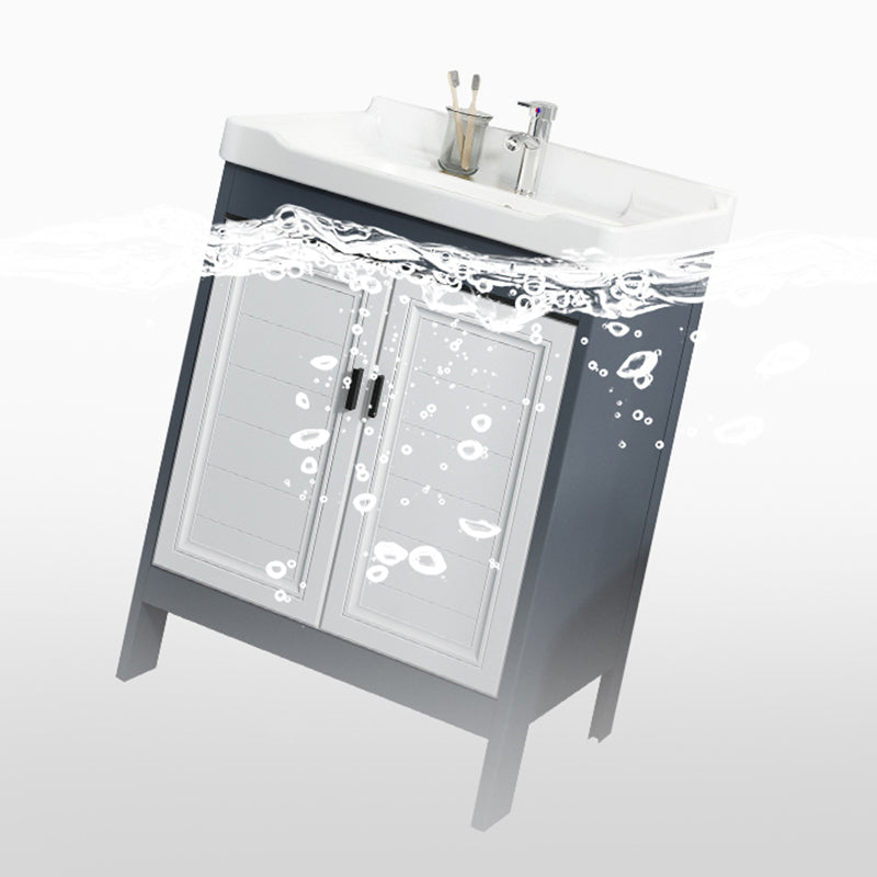 Mirror Bathroom Vanity Freestanding Rectangular Single Sink Metal Frame Vanity with Doors Clearhalo 'Bathroom Remodel & Bathroom Fixtures' 'Bathroom Vanities' 'bathroom_vanities' 'Home Improvement' 'home_improvement' 'home_improvement_bathroom_vanities' 7207199