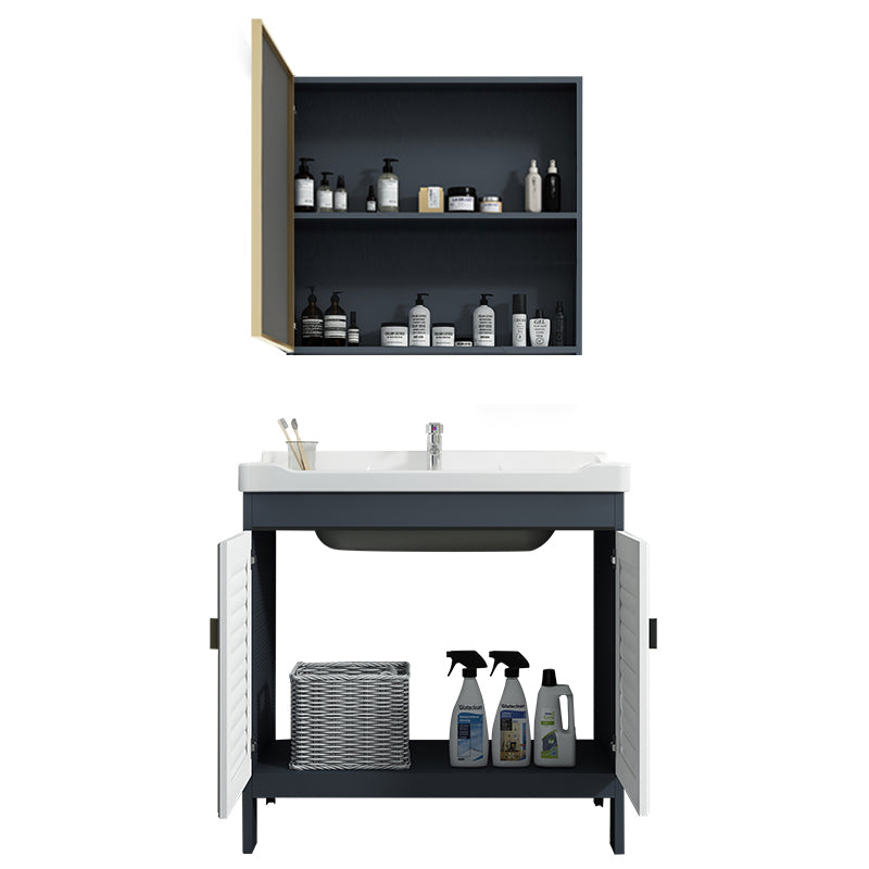 Mirror Bathroom Vanity Freestanding Rectangular Single Sink Metal Frame Vanity with Doors Clearhalo 'Bathroom Remodel & Bathroom Fixtures' 'Bathroom Vanities' 'bathroom_vanities' 'Home Improvement' 'home_improvement' 'home_improvement_bathroom_vanities' 7207202
