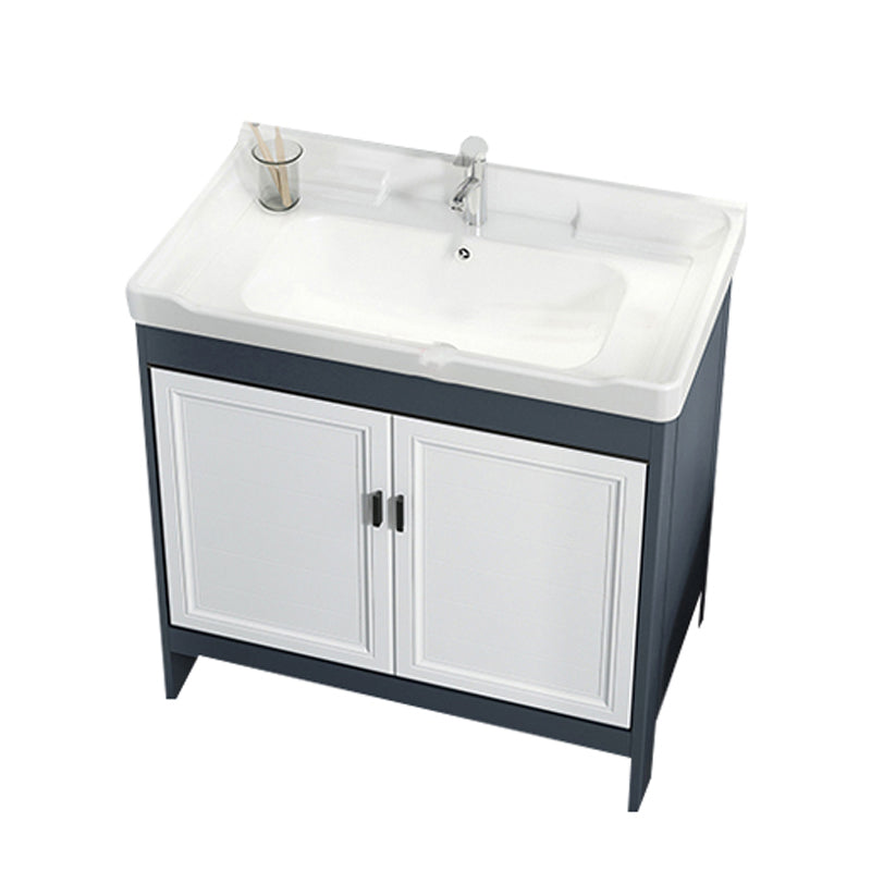 Mirror Bathroom Vanity Freestanding Rectangular Single Sink Metal Frame Vanity with Doors Vanity & Faucet Clearhalo 'Bathroom Remodel & Bathroom Fixtures' 'Bathroom Vanities' 'bathroom_vanities' 'Home Improvement' 'home_improvement' 'home_improvement_bathroom_vanities' 7207204