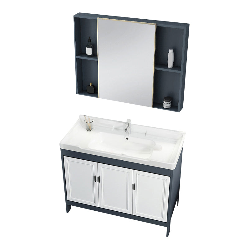 Mirror Bathroom Vanity Freestanding Rectangular Single Sink Metal Frame Vanity with Doors Vanity & Faucet & Mirror Cabinet Clearhalo 'Bathroom Remodel & Bathroom Fixtures' 'Bathroom Vanities' 'bathroom_vanities' 'Home Improvement' 'home_improvement' 'home_improvement_bathroom_vanities' 7207206