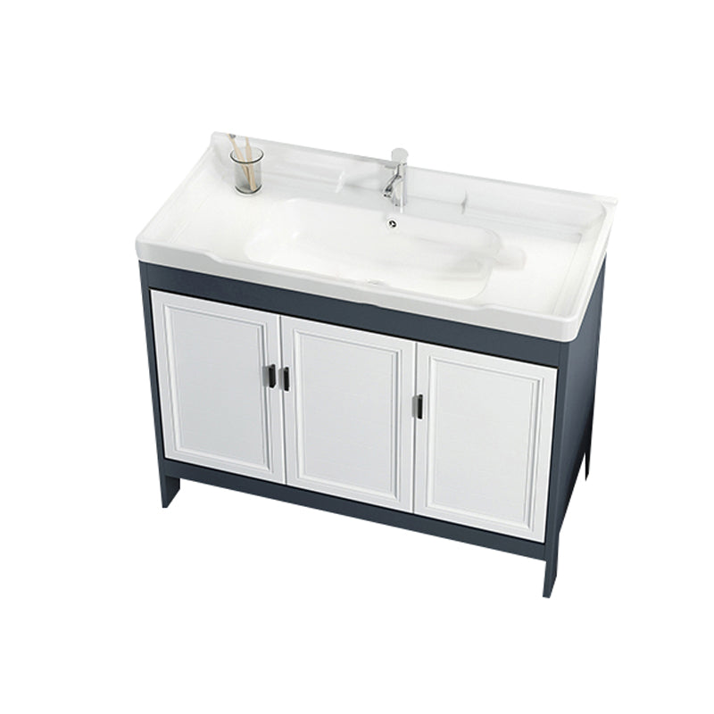 Mirror Bathroom Vanity Freestanding Rectangular Single Sink Metal Frame Vanity with Doors Vanity & Faucet Clearhalo 'Bathroom Remodel & Bathroom Fixtures' 'Bathroom Vanities' 'bathroom_vanities' 'Home Improvement' 'home_improvement' 'home_improvement_bathroom_vanities' 7207208