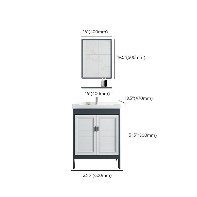 Mirror Bathroom Vanity Freestanding Rectangular Single Sink Metal Frame Vanity with Doors Clearhalo 'Bathroom Remodel & Bathroom Fixtures' 'Bathroom Vanities' 'bathroom_vanities' 'Home Improvement' 'home_improvement' 'home_improvement_bathroom_vanities' 7207218