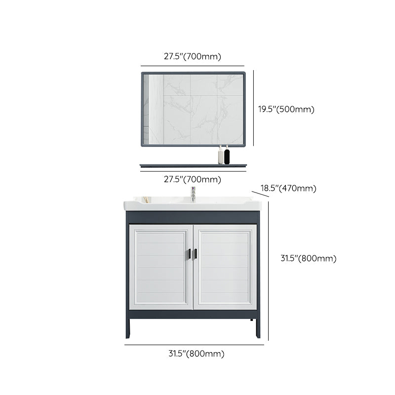 Mirror Bathroom Vanity Freestanding Rectangular Single Sink Metal Frame Vanity with Doors Clearhalo 'Bathroom Remodel & Bathroom Fixtures' 'Bathroom Vanities' 'bathroom_vanities' 'Home Improvement' 'home_improvement' 'home_improvement_bathroom_vanities' 7207220