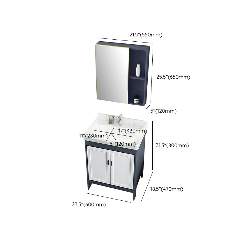 Mirror Bathroom Vanity Freestanding Rectangular Single Sink Metal Frame Vanity with Doors Clearhalo 'Bathroom Remodel & Bathroom Fixtures' 'Bathroom Vanities' 'bathroom_vanities' 'Home Improvement' 'home_improvement' 'home_improvement_bathroom_vanities' 7207223
