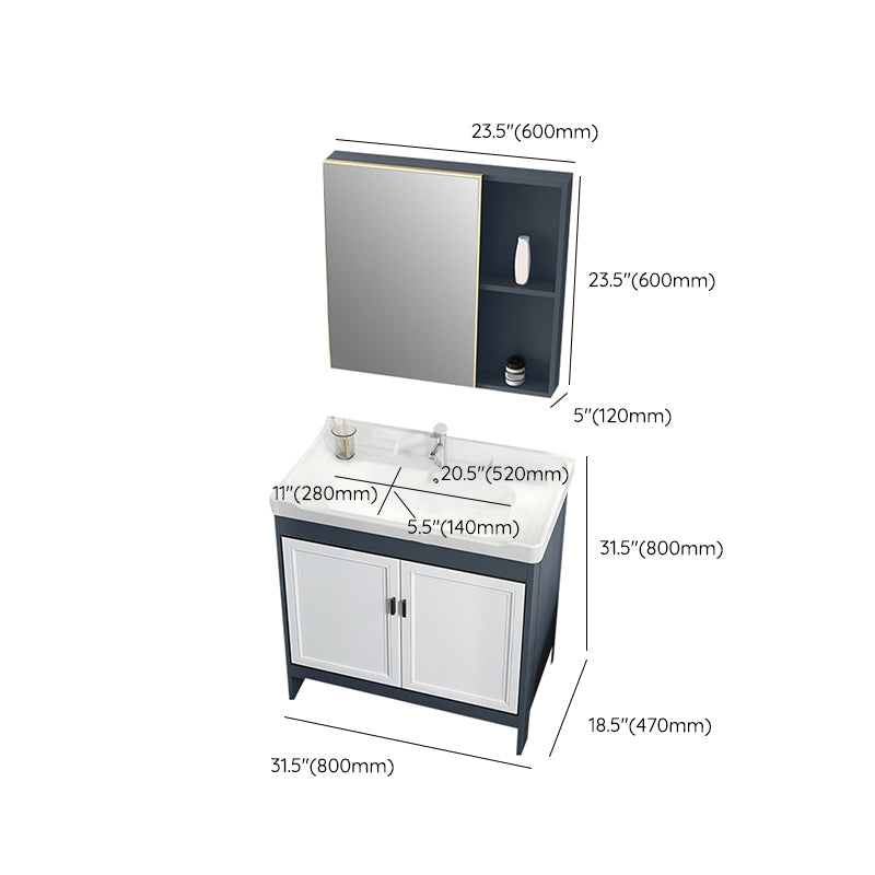 Mirror Bathroom Vanity Freestanding Rectangular Single Sink Metal Frame Vanity with Doors Clearhalo 'Bathroom Remodel & Bathroom Fixtures' 'Bathroom Vanities' 'bathroom_vanities' 'Home Improvement' 'home_improvement' 'home_improvement_bathroom_vanities' 7207225