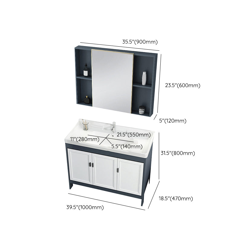 Mirror Bathroom Vanity Freestanding Rectangular Single Sink Metal Frame Vanity with Doors Clearhalo 'Bathroom Remodel & Bathroom Fixtures' 'Bathroom Vanities' 'bathroom_vanities' 'Home Improvement' 'home_improvement' 'home_improvement_bathroom_vanities' 7207227