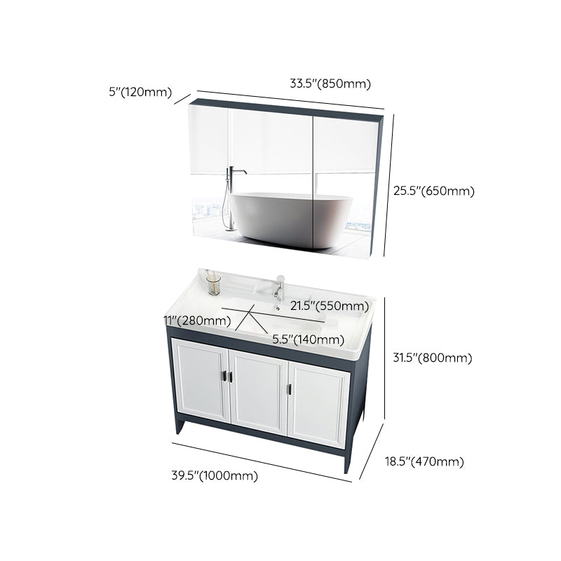 Mirror Bathroom Vanity Freestanding Rectangular Single Sink Metal Frame Vanity with Doors Clearhalo 'Bathroom Remodel & Bathroom Fixtures' 'Bathroom Vanities' 'bathroom_vanities' 'Home Improvement' 'home_improvement' 'home_improvement_bathroom_vanities' 7207232