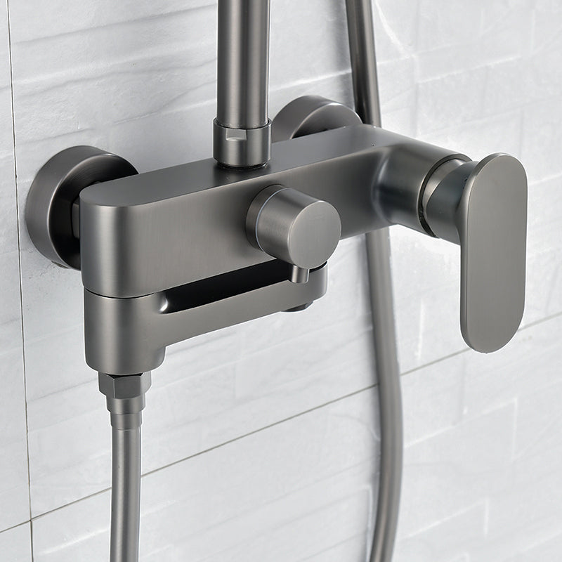 Square Shower System Wall Mount Shower Arm Grey Shower System with Shower Hose Clearhalo 'Bathroom Remodel & Bathroom Fixtures' 'Home Improvement' 'home_improvement' 'home_improvement_shower_faucets' 'Shower Faucets & Systems' 'shower_faucets' 'Showers & Bathtubs Plumbing' 'Showers & Bathtubs' 7208521