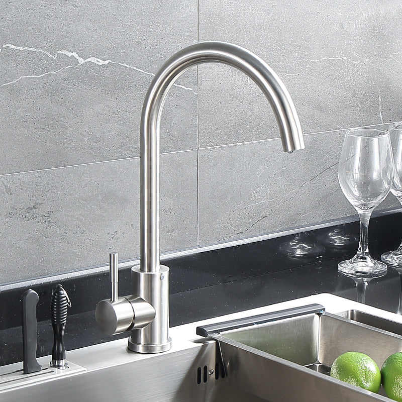 Modern Style Kitchen Faucet Lever Handle 304 Stainless Steel Kitchen Faucet Round Faucet Clearhalo 'Home Improvement' 'home_improvement' 'home_improvement_kitchen_faucets' 'Kitchen Faucets' 'Kitchen Remodel & Kitchen Fixtures' 'Kitchen Sinks & Faucet Components' 'kitchen_faucets' 7208695