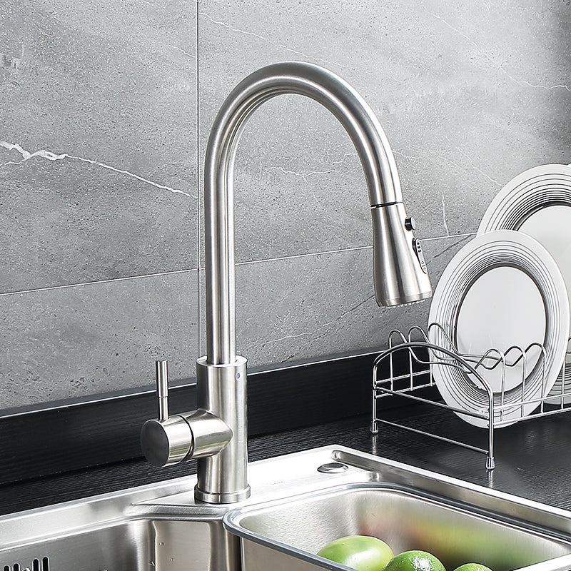 Modern Style Kitchen Faucet Lever Handle 304 Stainless Steel Kitchen Faucet Pull Out Faucet Clearhalo 'Home Improvement' 'home_improvement' 'home_improvement_kitchen_faucets' 'Kitchen Faucets' 'Kitchen Remodel & Kitchen Fixtures' 'Kitchen Sinks & Faucet Components' 'kitchen_faucets' 7208696