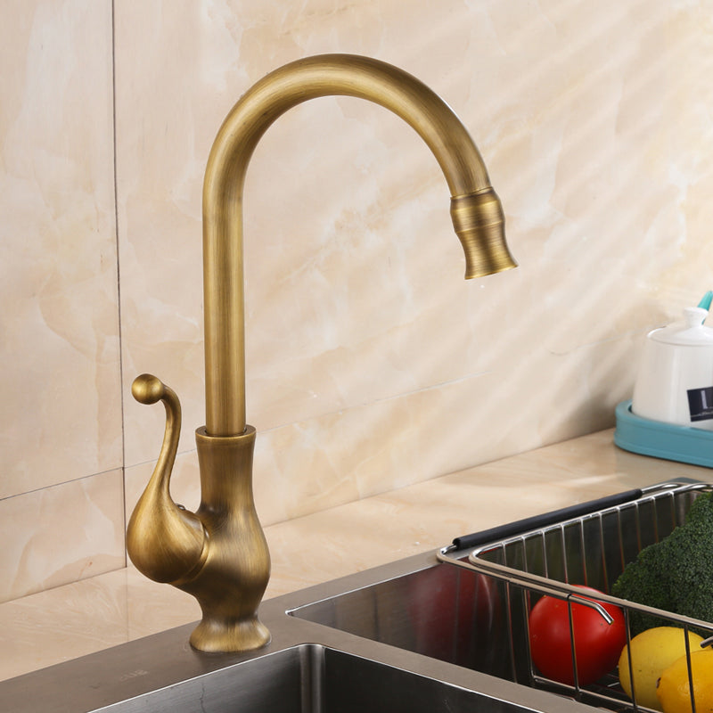Traditional Kitchen Faucet Brass High Arc Gold Standard Kitchen Faucets with Single Handle Clearhalo 'Home Improvement' 'home_improvement' 'home_improvement_kitchen_faucets' 'Kitchen Faucets' 'Kitchen Remodel & Kitchen Fixtures' 'Kitchen Sinks & Faucet Components' 'kitchen_faucets' 7208724