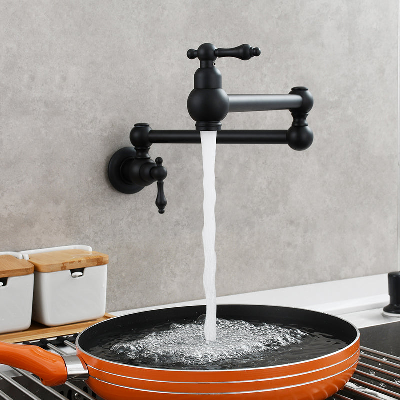 Modern Double Handles One Handle Wall Mounted Pot Filler Low Arc Profile Filler Black Clearhalo 'Home Improvement' 'home_improvement' 'home_improvement_kitchen_faucets' 'Kitchen Faucets' 'Kitchen Remodel & Kitchen Fixtures' 'Kitchen Sinks & Faucet Components' 'kitchen_faucets' 7208784