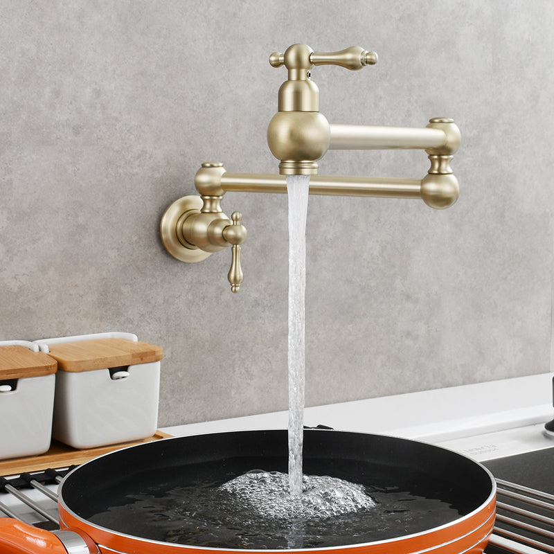 Modern Double Handles One Handle Wall Mounted Pot Filler Low Arc Profile Filler Gold Clearhalo 'Home Improvement' 'home_improvement' 'home_improvement_kitchen_faucets' 'Kitchen Faucets' 'Kitchen Remodel & Kitchen Fixtures' 'Kitchen Sinks & Faucet Components' 'kitchen_faucets' 7208785