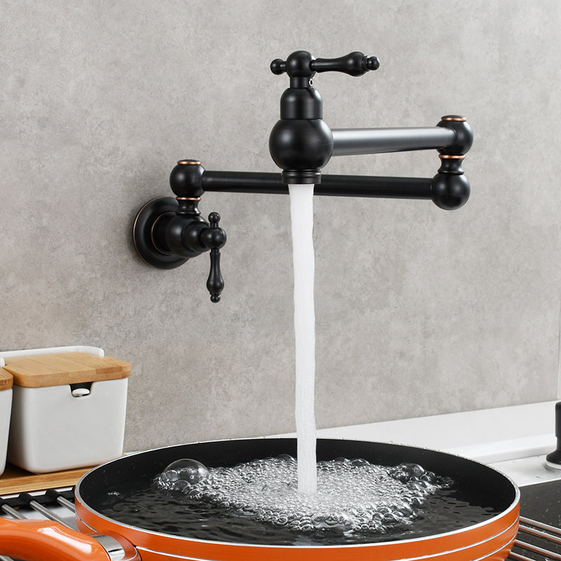 Modern Double Handles One Handle Wall Mounted Pot Filler Low Arc Profile Filler Black/ Gold Clearhalo 'Home Improvement' 'home_improvement' 'home_improvement_kitchen_faucets' 'Kitchen Faucets' 'Kitchen Remodel & Kitchen Fixtures' 'Kitchen Sinks & Faucet Components' 'kitchen_faucets' 7208789