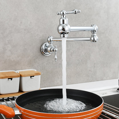 Modern Double Handles One Handle Wall Mounted Pot Filler Low Arc Profile Filler Chrome Clearhalo 'Home Improvement' 'home_improvement' 'home_improvement_kitchen_faucets' 'Kitchen Faucets' 'Kitchen Remodel & Kitchen Fixtures' 'Kitchen Sinks & Faucet Components' 'kitchen_faucets' 7208791