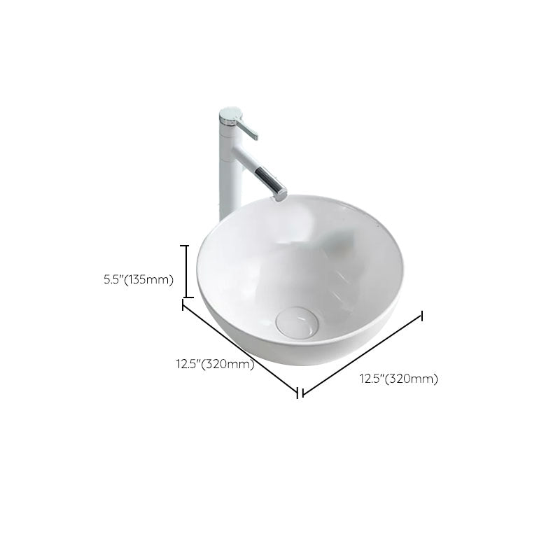 Bathroom Sink White Ceramic Faucet Single Handle Round Shape Sink Clearhalo 'Bathroom Remodel & Bathroom Fixtures' 'Bathroom Sinks & Faucet Components' 'Bathroom Sinks' 'bathroom_sink' 'Home Improvement' 'home_improvement' 'home_improvement_bathroom_sink' 7208873