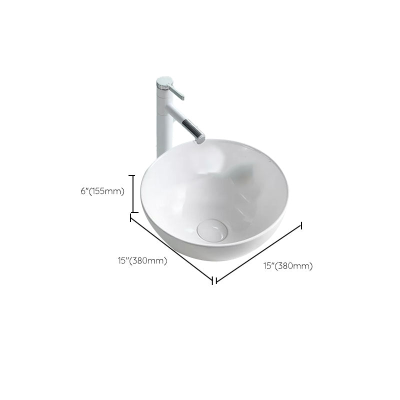 Bathroom Sink White Ceramic Faucet Single Handle Round Shape Sink Clearhalo 'Bathroom Remodel & Bathroom Fixtures' 'Bathroom Sinks & Faucet Components' 'Bathroom Sinks' 'bathroom_sink' 'Home Improvement' 'home_improvement' 'home_improvement_bathroom_sink' 7208874