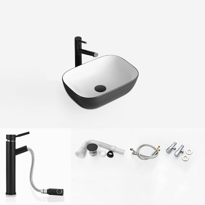 White Modern Sink Washroom Ceramic Rod Handle Faucet Bathroom Sink Black White Pull Out Faucet Sink & Drain Assembly & Faucet Clearhalo 'Bathroom Remodel & Bathroom Fixtures' 'Bathroom Sinks & Faucet Components' 'Bathroom Sinks' 'bathroom_sink' 'Home Improvement' 'home_improvement' 'home_improvement_bathroom_sink' 7208941