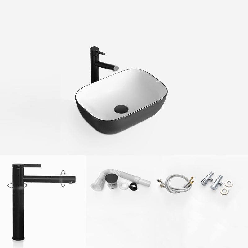 White Modern Sink Washroom Ceramic Rod Handle Faucet Bathroom Sink Black White Swivel Faucet Sink & Drain Assembly & Faucet Clearhalo 'Bathroom Remodel & Bathroom Fixtures' 'Bathroom Sinks & Faucet Components' 'Bathroom Sinks' 'bathroom_sink' 'Home Improvement' 'home_improvement' 'home_improvement_bathroom_sink' 7208954